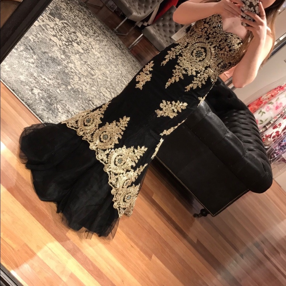 Black and gold prom dress
